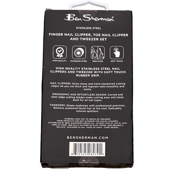 BEN SHERMAN Stainless Steel Finger Nail Clipper Toe Nail Clipper and Tweezer Set - Picture 2 of 2